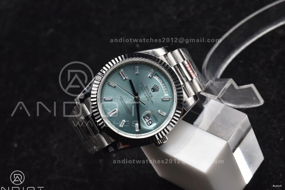 On 904L Dial DayDate A3255 Blue President 40 Stick Steel Ice V2 SS GMF Bracelet 0423